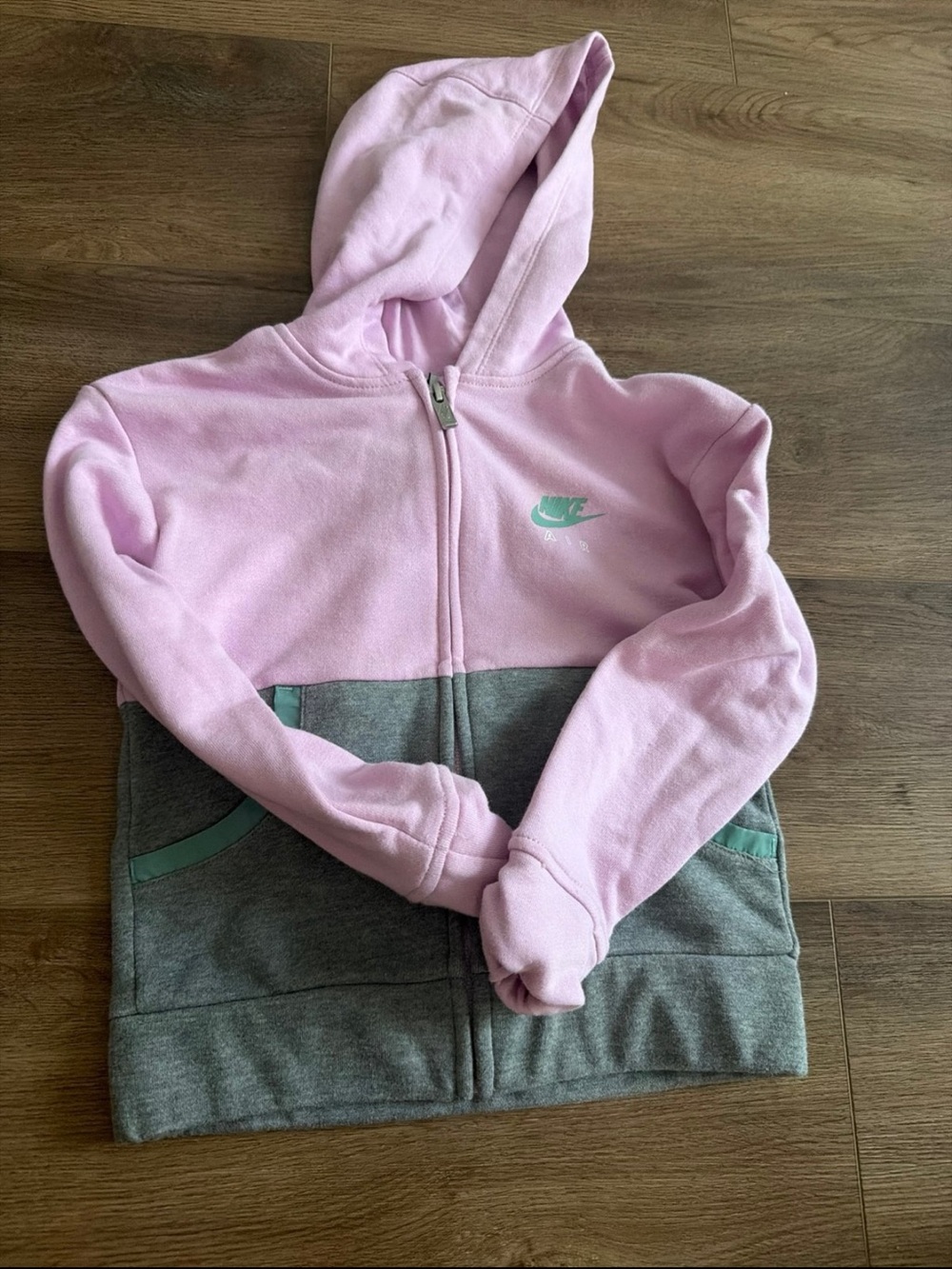 Nike Pink & Gray Girls' Zip Hoodie with Mint Logo